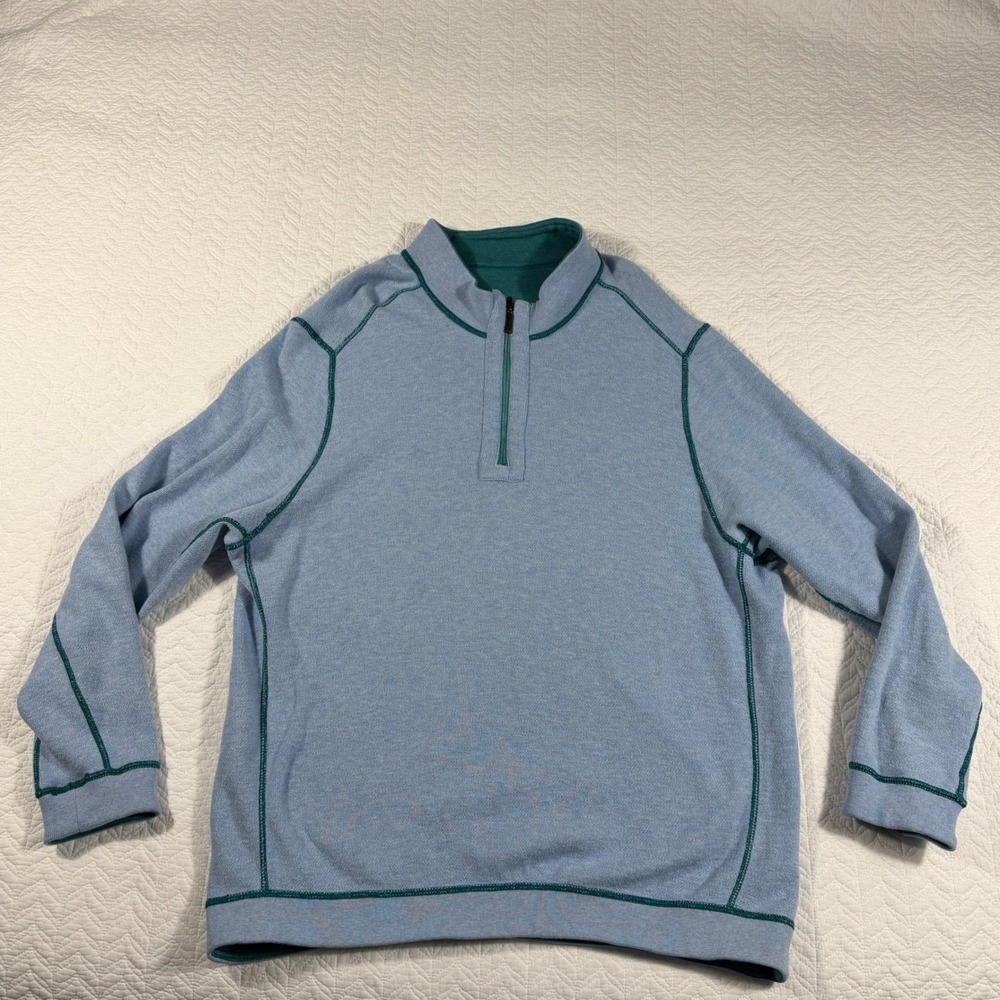 Tommy Bahama Reversible Mens XXL Pullover Sweatshirt Teal Blue Cotton Tencel - Picture 5 of 12